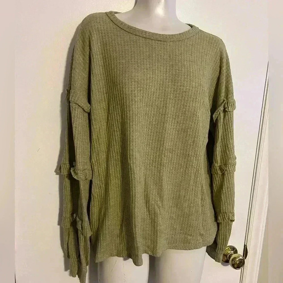 BellanBlue Tops - Cozy Waffle Knit  Ruffle Long sleeve Top